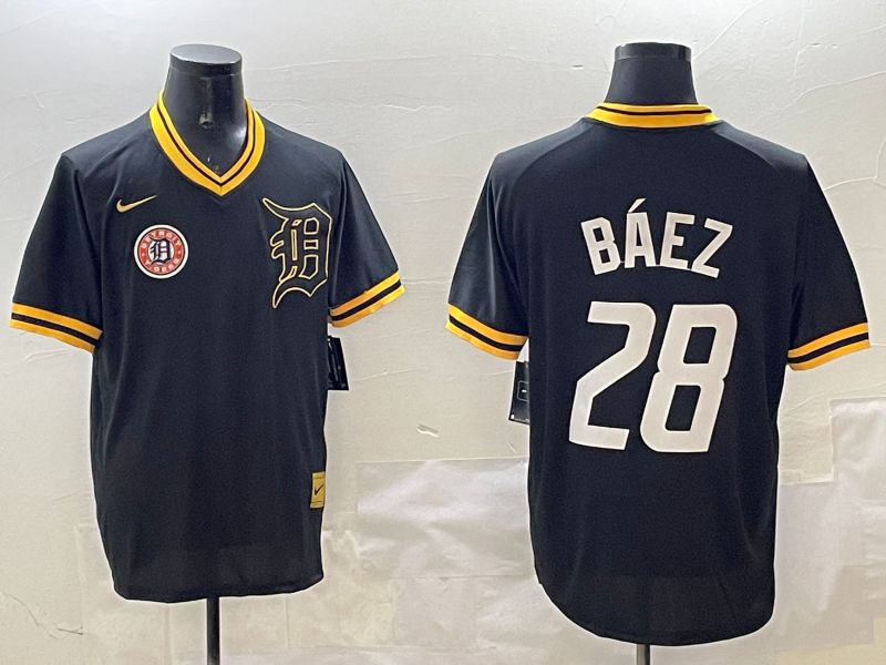 Men Detroit Tigers #28 Baez Black Gold Game 2025 Nike MLB Jersey style 6